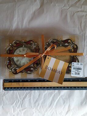 The Bombay Company Jeweled Enamel Clock & Mini Picture Frame Set NIB